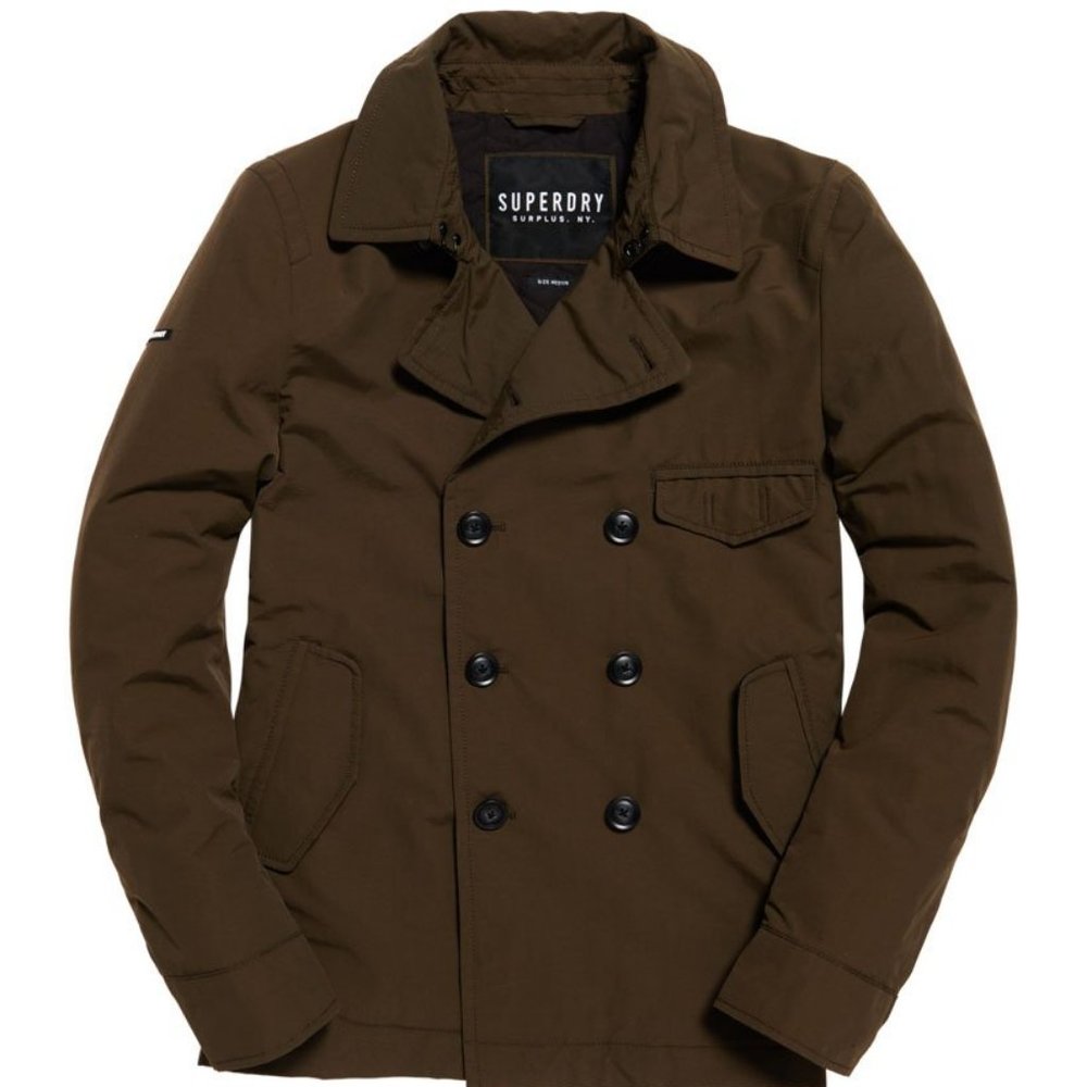 Superdry Blockade Aviator Pea Coat-sz. M-Dark Olive